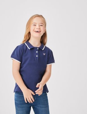 Crew Clothing Girls Pure Cotton Polo Shirt (3-9 Yrs) - 5-6 Y - Navy, Navy,White