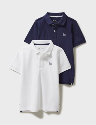 Crew Clothing Boys 2pk Pure Cotton Plain Polo Shirts (3-12 Yrs) - 5-6 Y - White Mix, White Mix