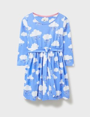 Crew Clothing Girl's Pure Cotton Jersey Cloud Print Dress (3-12 Yrs) - 5-6 Y - Blue Mix, Blue Mix