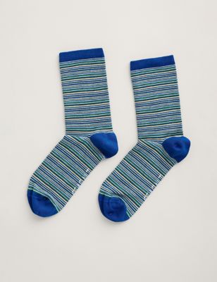 Seasalt Cornwall Men's Striped Socks - Blue Mix, Blue Mix