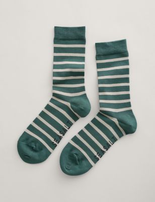 Seasalt Cornwall Womens Striped Socks - Green Mix, Green Mix,Navy Mix
