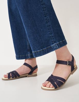 Crew Clothing Women's Leather Ankle Strap Strappy Flat Sandals - 38 - Navy, Navy,Tan,Black,Silver Gr