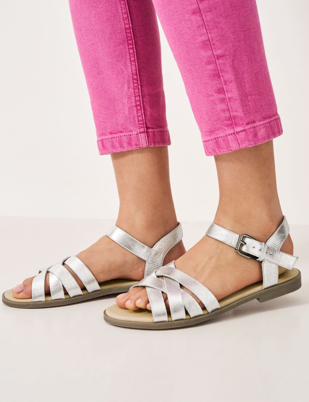 Leather Ankle Strap Strappy Flat Sandals
