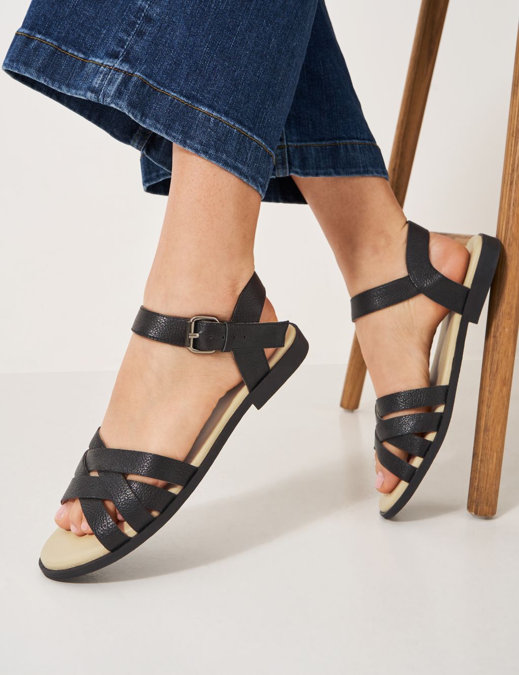 Leather Ankle Strap Strappy Flat Sandals