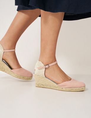 Crew Clothing Womens Leather Ankle Strap Wedge Espadrilles - 38 - Light Pink, Light Pink