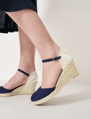 Crew Clothing Women's Leather Ankle Strap Wedge Espadrilles - 40 - Navy, Navy,Light Pink,Neutral