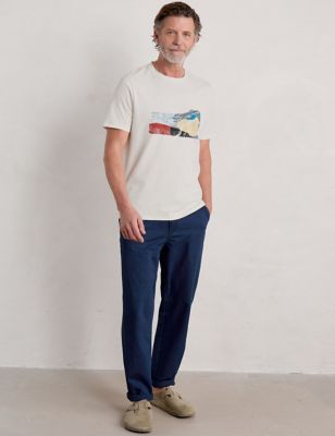 Seasalt Cornwall Men's Pure Cotton Coastal Print Crew Neck T-Shirt - XL - White Mix, White Mix,Blue 