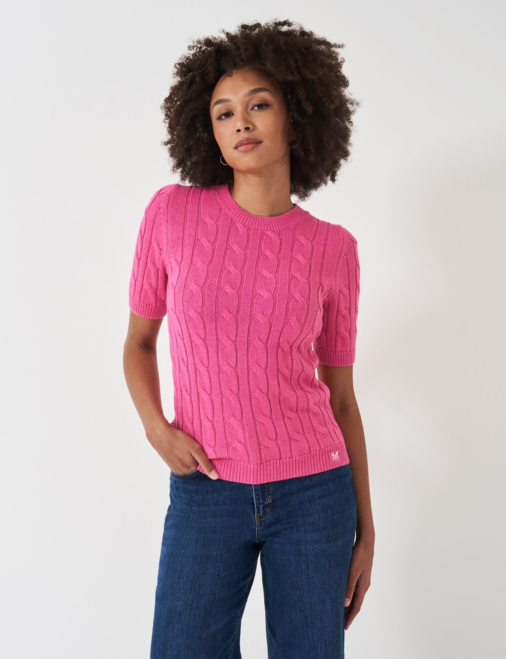 Pure Cotton Crew Neck Cable Knit Top