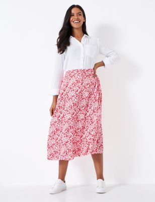 Crew Clothing Womens Floral Midi A-Line Skirt - 16 - Red Mix, Red Mix