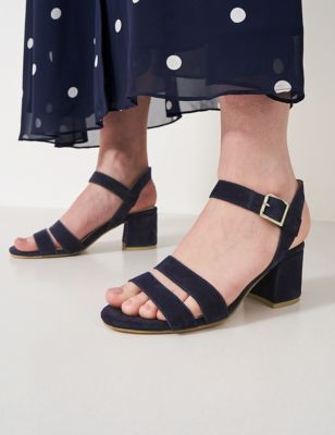 Crew Clothing Womens Suede Ankle Strap Block Heel Sandals - 39 - Navy, Navy