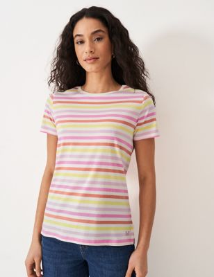 Crew Clothing Women's Pure Cotton Jersey Striped T-Shirt - 14 - Yellow Mix, Yellow Mix