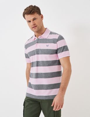 Crew Clothing Mens Pure Cotton Pique Striped Polo Shirt - XL - Light Pink Mix, Light Pink Mix,Navy M