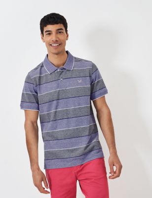 Crew Clothing Men's Pure Cotton Pique Striped Polo Shirt - Navy Mix, Navy Mix,Light Pink Mix,Red Mix
