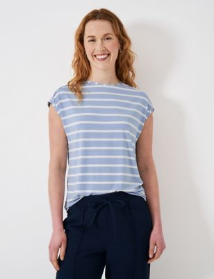 Crew Clothing Women's Modal Rich Striped T-Shirt - 10 - Light Blue, Light Blue