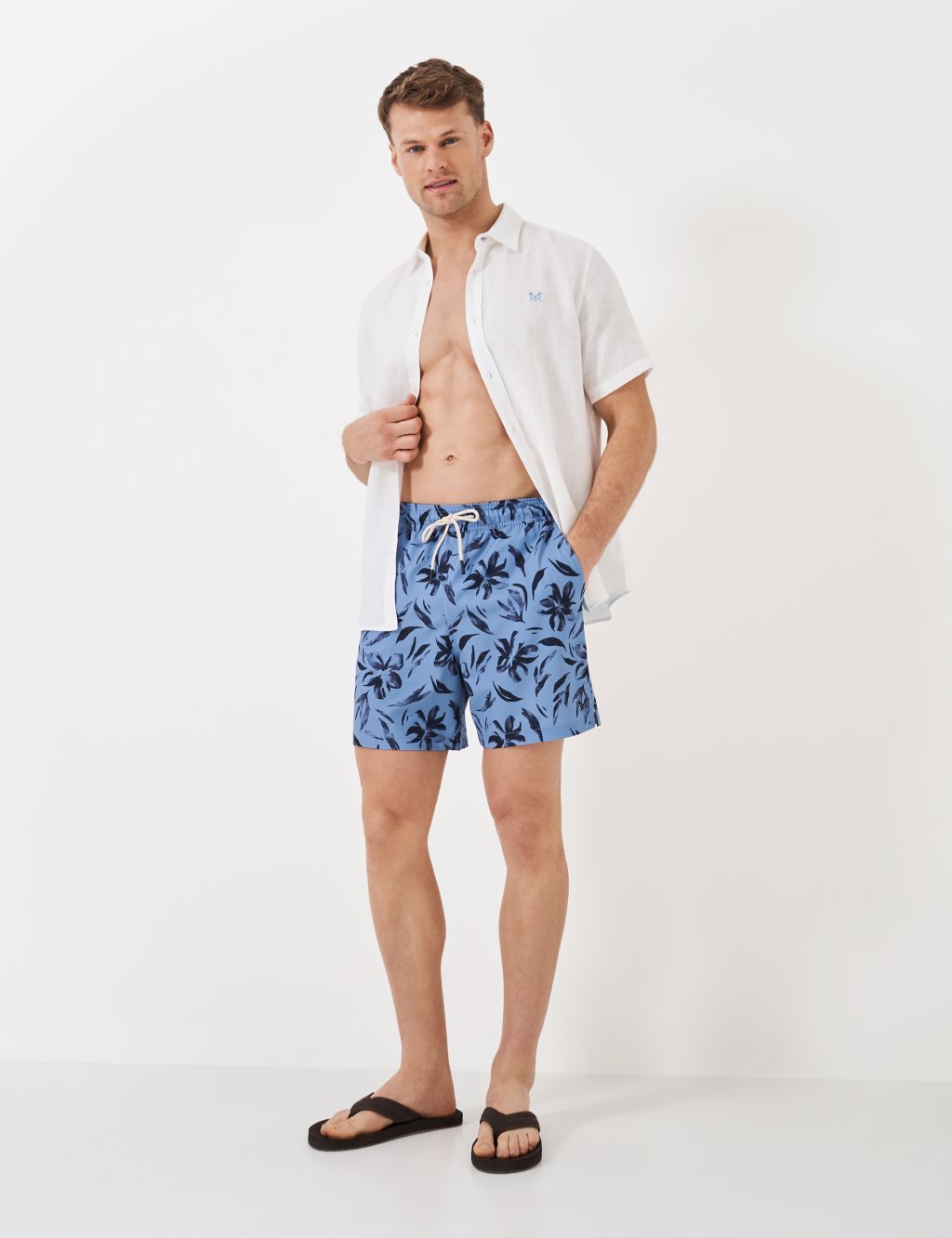 Pocketed Floral Print Swim Shorts