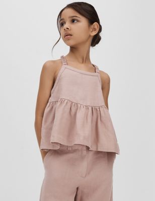 Reiss Girl's Pure Linen Top (4-14 Yrs) - 8-9 Y - Pink, Pink