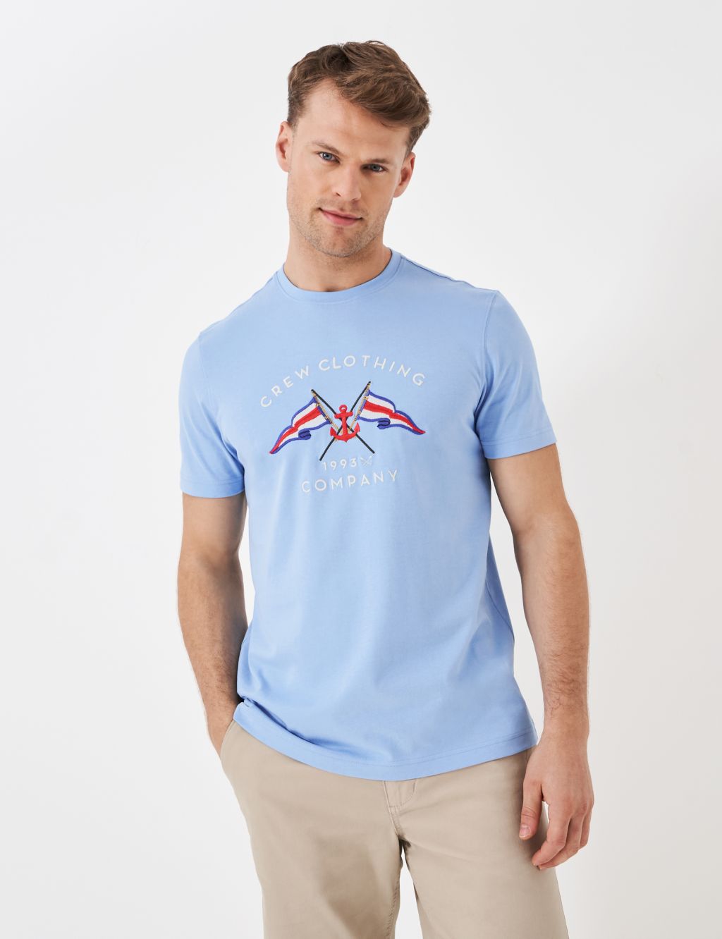 Pure Cotton Embroidered Flag T-Shirt
