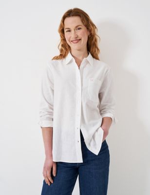 Crew Clothing Women's Linen Rich Collared Button Through Shirt - 10 - White, White,Light Blue,Light 