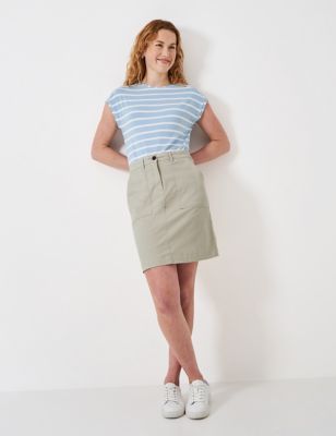 Crew Clothing Women's Cotton Rich Mini Utility Skirt - 12 - Stone, Stone,Navy