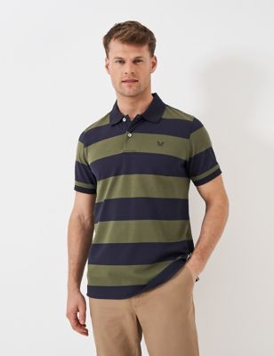 Crew Clothing Mens Pure Cotton Pique Striped Polo Shirt - XL - Olive, Olive