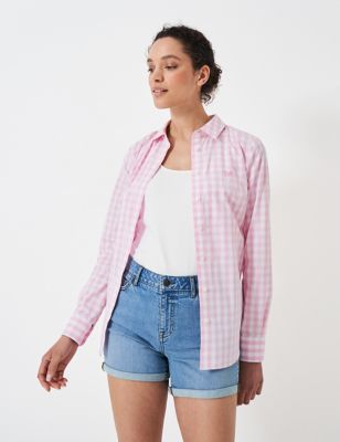 Crew Clothing Women's Pure Cotton Checked Collared Shirt - 14 - Pink Mix, Pink Mix