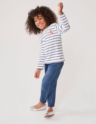 Crew Clothing Girls Pure Cotton Striped Top (3-12 Yrs) - 5-6 Y - White Mix, White Mix
