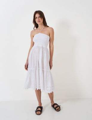 Crew Clothing Women's Pure Cotton Broderie Midi Beach Dress - 8 - White, White