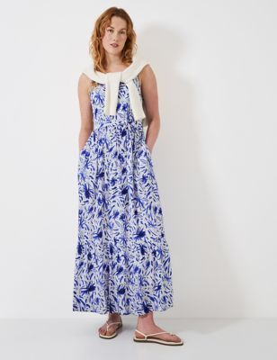 Crew Clothing Womens Floral Strappy Belted Maxi Waisted Dress - 12 - Blue Mix, Blue Mix