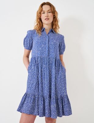 Crew Clothing Women's Polka Dot Knee Length Shirt Dress - 12 - Blue Mix, Blue Mix