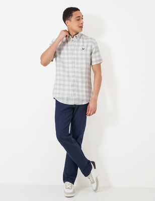Crew Clothing Men's Pure Linen Check Shirt - XXL - Beige Mix, Beige Mix