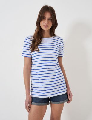 Crew Clothing Women's Pure Cotton Striped T-Shirt - 8 - White, White,Blue Mix