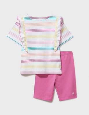 Crew Clothing Girls Pure Cotton Striped Top & Bottom Outfit (3-9 Yrs) - 7-8 Y - Multi, Multi