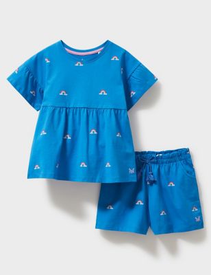 Crew Clothing Girls Pure Cotton Rainbow Top & Bottom Outfit (3-9 Yrs) - 6-7 Y - Blue Mix, Blue Mix