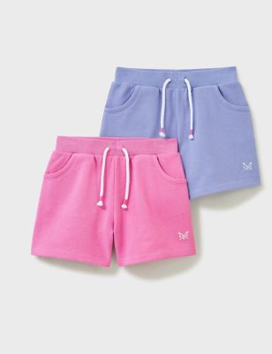 Crew Clothing Girls 2pk Cotton Rich Jersey Shorts (5-12 Yrs) - 8-9 Y - Pink Mix, Pink Mix