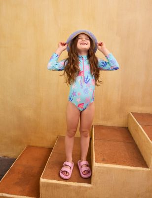 Crew Clothing Girl's Coral Print Long Sleeve Swimsuit (3-9 Yrs) - 4-5 Y - Multi, Multi
