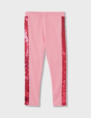 Crew Clothing Girl's Cotton Rich Sequin Leggings (3-12 Yrs) - 7-8 Y - Bright Pink, Bright Pink