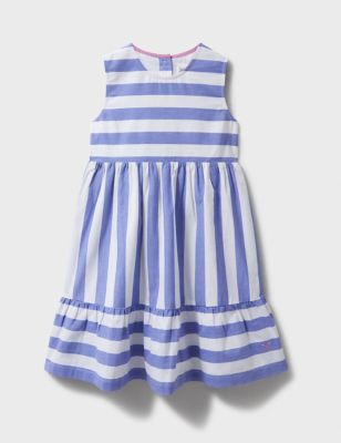 Crew Clothing Girl's Pure Cotton Striped Dress (3-12 Yrs) - 7-8 Y - Blue Mix, Blue Mix