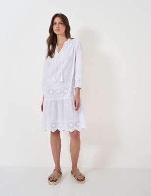 Crew Clothing Womens Pure Cotton Broderie Kaftan Beach Dress - 10 - White, White