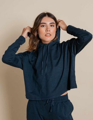 Girlfriend Collective Womens Reset Hooded Top - L - Navy, Navy,Black