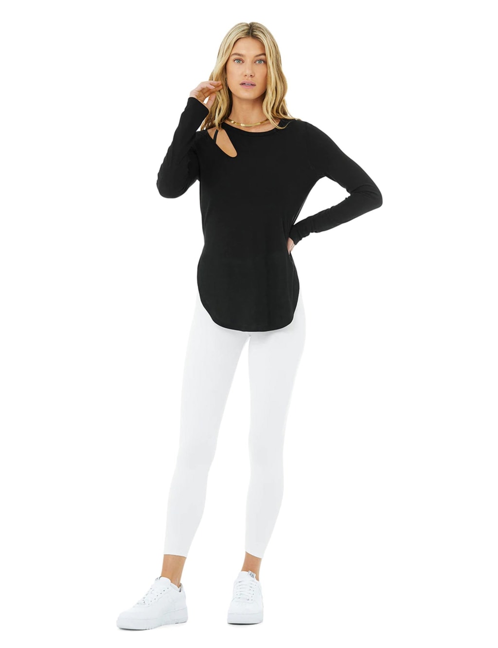 Ribbed Peak Cutout Long Sleeve Top image 2