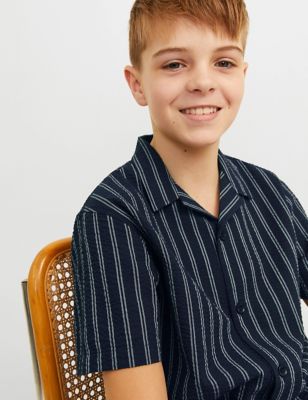 Jack & Jones Junior Boy's Cotton Blend Striped Shirt (8-16 Yrs) - 12y - Blue, Blue