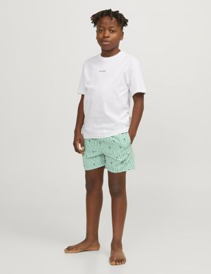 Jack & Jones Junior Boy's Striped Palm Print Swim Shorts (8-16 Yrs) - 8y - Green Mix, Green Mix