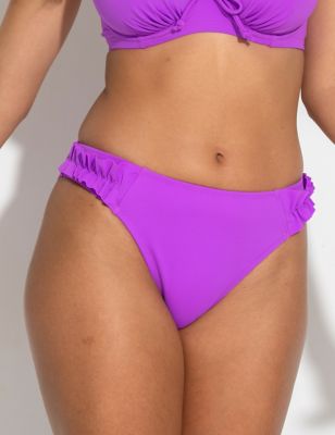 Pour Moi Womens Ocean Breeze Ruffle High Leg Bikini Bottoms - 10 - Purple, Purple
