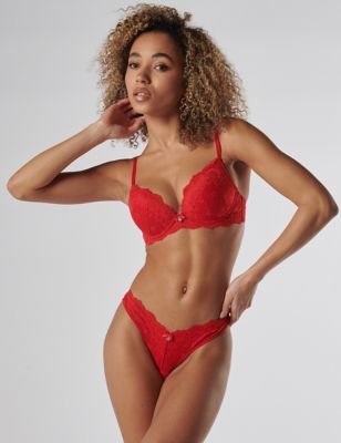 Boux Avenue Womens Aliyah Lace Thong - 18 - Red, Red