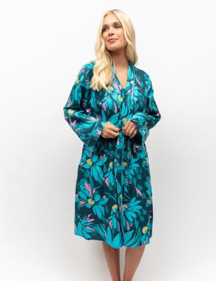Cyberjammies Women's Cove Cotton Modal Floral Short Dressing Gown - 8 - Teal Mix, Teal Mix