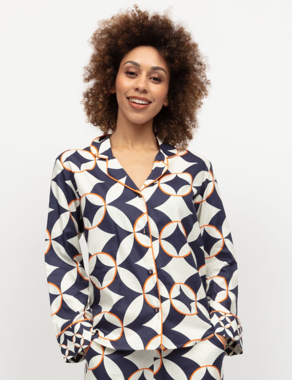 Cotton Modal Geometric Print Pyjama Top