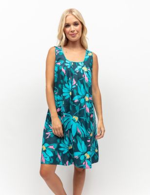 Cyberjammies Women's Cotton Modal Floral Strappy Chemise - 8 - Teal Mix, Teal Mix
