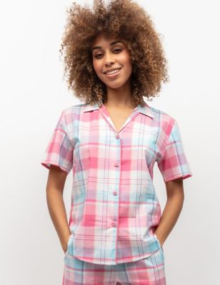 Cyberjammies Women's Pure Cotton Check Pyjama Top - 26 - Pink, Pink