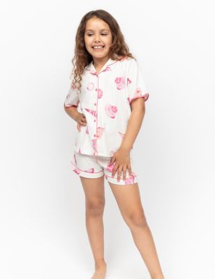 Cyberjammies Girl's Shelly Cotton Modal Jersey Shortie Set (2-13 Yrs) - 12-13 - Cream, Cream