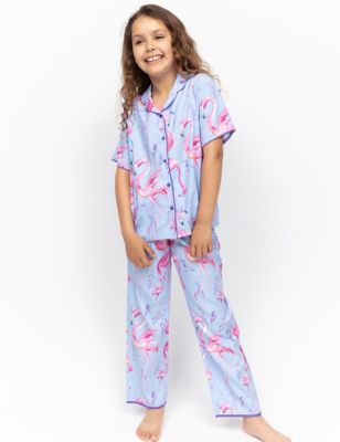 Cyberjammies Girl's Cotton Rich Flamingo Pyjamas (2-13 Yrs) - 6-7 Y - Blue Mix, Blue Mix